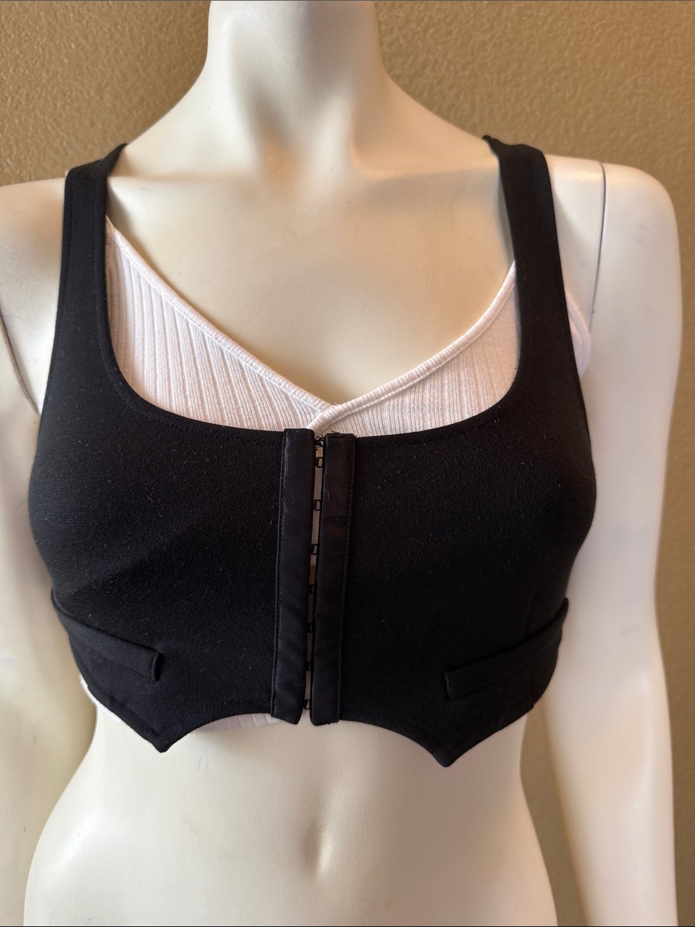 Y2K Vintage Marciano Black Front-Hook Cropped Vest with Wide Straps